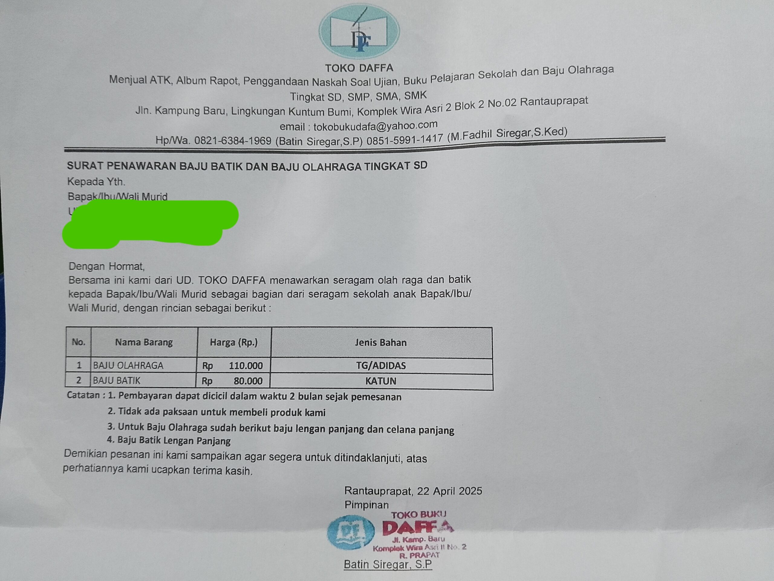 Surat Penawaran Baju Olahraga Beredar Belum Ada Keterangan Dinas Pendidikan Labusel
